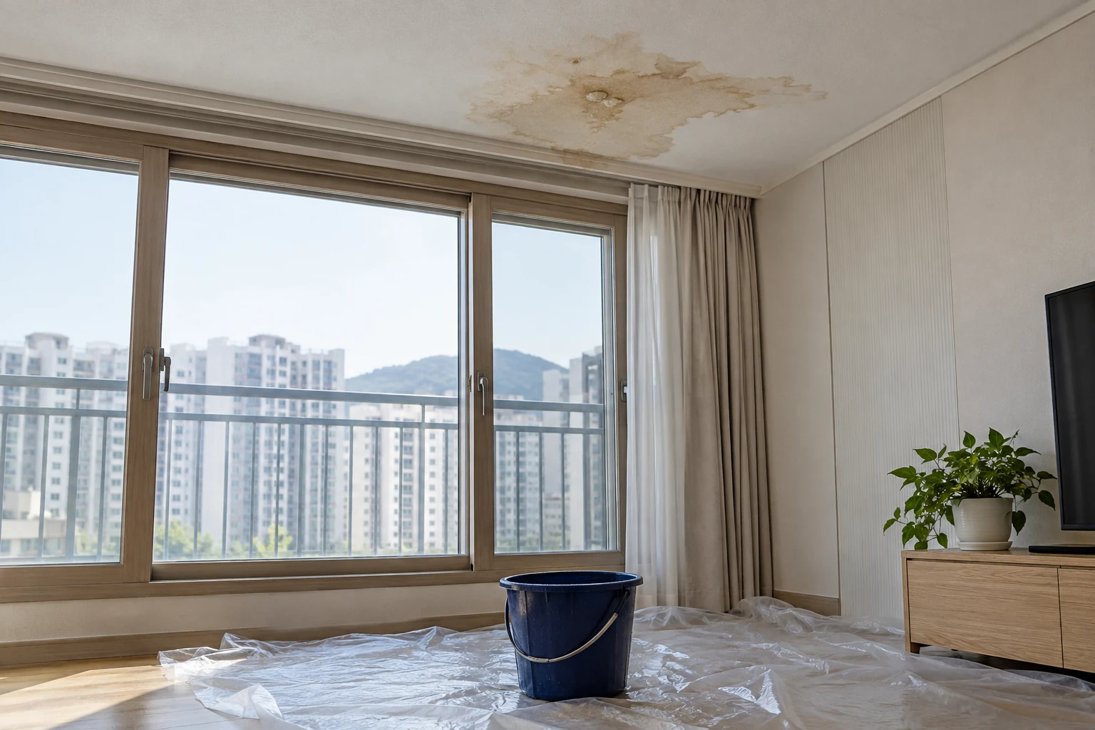 천장에 번진 물 얼룩을 표현한 설명 그림